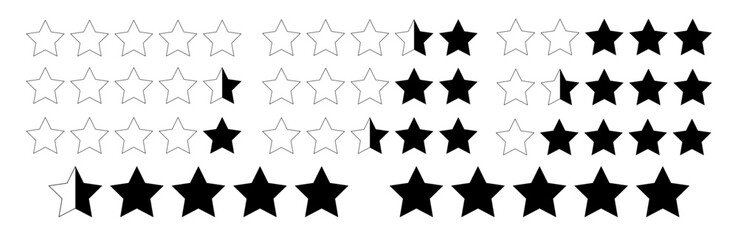 Outline star icon set for vector quality rating and award. Modern shape symbol for vote, rank, and review illustration. Flat pentagram design for web feedback and evaluation.