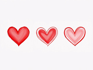 Red hearts painted with brush strokes on a white background.