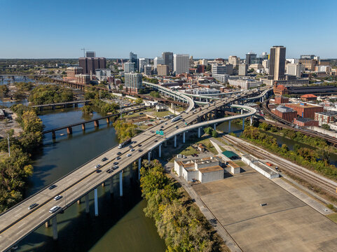 City Skyline, River, Bridges, Richmond, Virginia