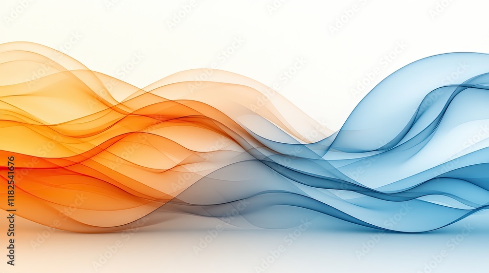 Poster fluid shapes in orange and blue create a mesmerizing abstract artwork showcasing movement and textur