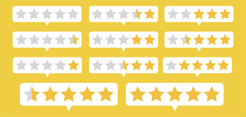 Vector star rating icon featuring a yellow outline and flat design. Top evaluation bar for restaurant, system, or app feedback.