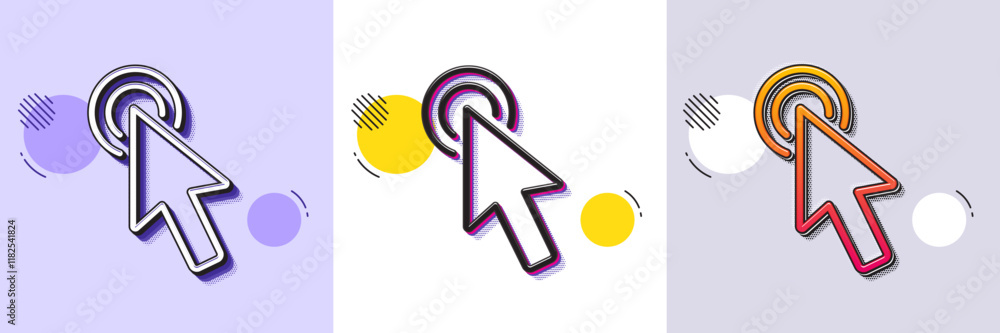 Poster mouse cursor line icon. halftone dotted pattern. gradient icon with grain shadow. click action sign.