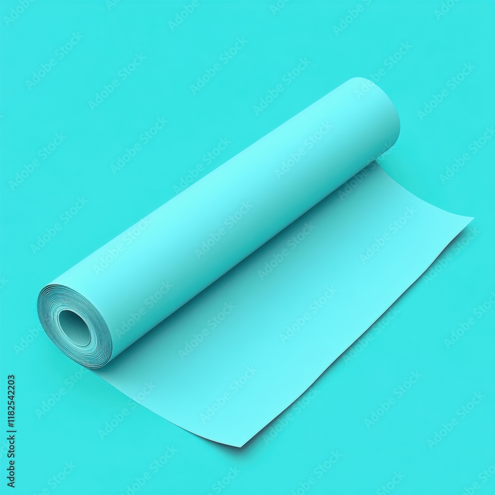 Poster cyan paper scroll mock-up, blank design with rolling ends, suitable for showcasing text or artwork, 