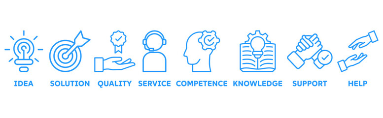 Advice icon set illustration concept with icon of idea, solution, quality, service, competence, knowledge, support, help	
