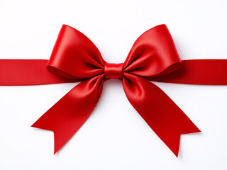Red satin bow on ribbon, elegant and festive, perfect for holiday gift wrapping and decoration.