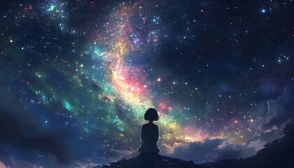 Fototapeta premium Night sky filled with colorful stars and the Milky Way galaxy -