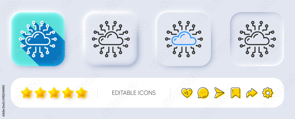 Poster cloud computing network line icon. neumorphic, flat shadow, 3d buttons. internet data storage sign. 