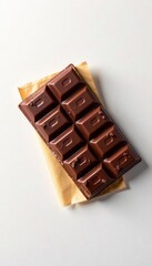 Chocolate bar on white background with wrapper, decorative, sealed, sweet treat
