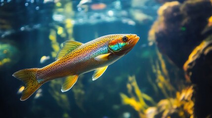 Fototapeta premium Vibrant fish gliding through clear waters, showcasing a spectrum of colors, embodying the beauty of underwater life.