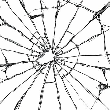 Broken glass on a dark background. After the impact, the glass surface has cracks diverging from the point of impact or bullet hit. The concept of destruction, vulnerability and fragility of existence