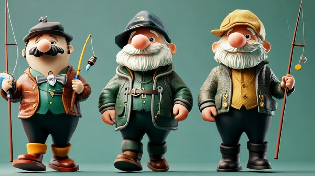 Playful Cartoon Fishermen with Beards in Colorful Stop Motion Animation