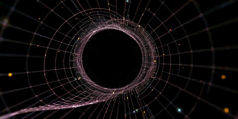 Abstract digital tunnel, glowing lines.