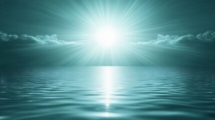 Obraz premium Serene Teal Ocean Sunrise Rays Peaceful Calm Water