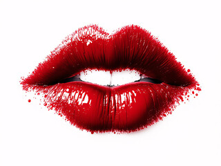 Obraz premium Lips, red, glossy, close-up, makeup, vibrant, sexy, kiss, pout, shiny, bold, alluring, cosmetics, beauty, mouth, glamour, lipstick, sensual, attractive, provocative, luscious, enticing, seductive, gli