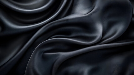 Black Silk Drapes and Swirls Elegant Flowing Fabric with Smooth Luxurious Texture