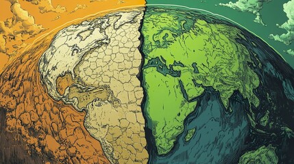 Illustration of a Dry and Wet World Split by the Equator