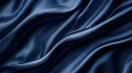 Navy Blue Silk Drapes and Swirls Elegant Flowing Fabric with Luxurious Texture