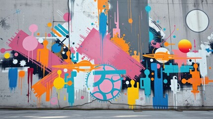  A bold acrylic painting of a painted concrete wall featuring