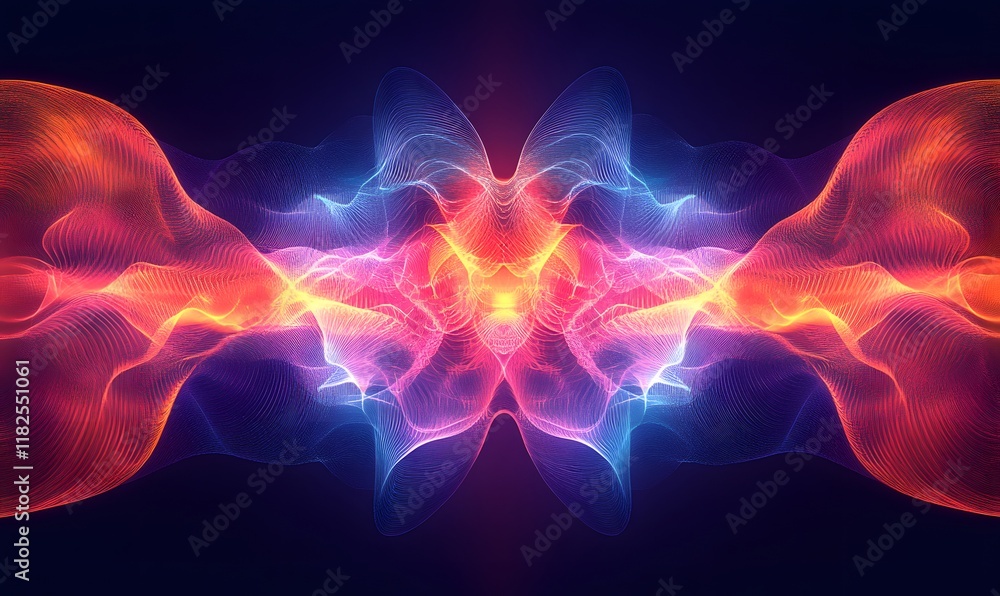Aufkleber a panoramic scene of neon lines forming intricate, abstract patterns and shapes