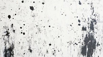 Dynamic black brush strokes and splatter artwork on textured white background abstract art display modern gallery artistic concept
