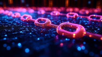 Illuminated Digital Chain Links Representing Data Connectivity