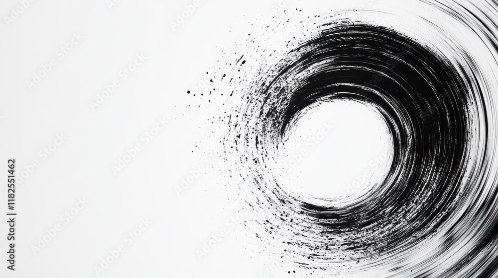Poster dynamic circular motion of thin black lines on white canvas abstract art minimalist design artistic 
