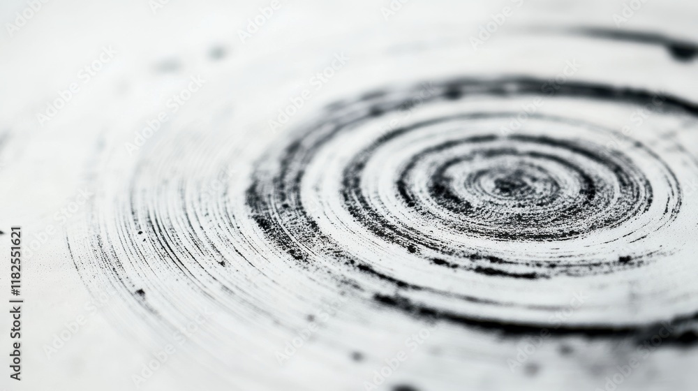 Poster intricate black spiral patterns on white surface abstract art minimalist design studio setting close