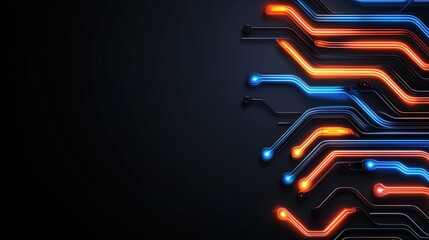 Red and blue glowing circuit paths on a dark background. technology and innovation concept.