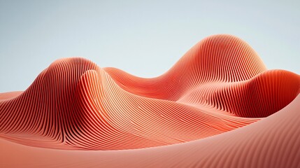 Abstract Coral Orange 3D Wave Landscape, AI Generated