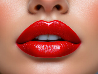 Lips, red, glossy, close-up, makeup, vibrant, sexy, kiss, pout, shiny, bold, alluring, cosmetics, beauty, mouth, glamour, lipstick, sensual, attractive, provocative, luscious, enticing, seductive, gli