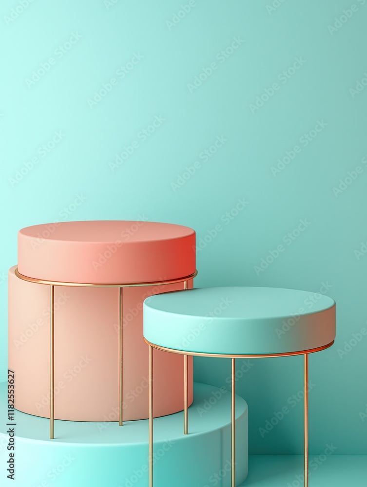 Poster surreal circular product display turquoise background high-resolution photography minimalist style a