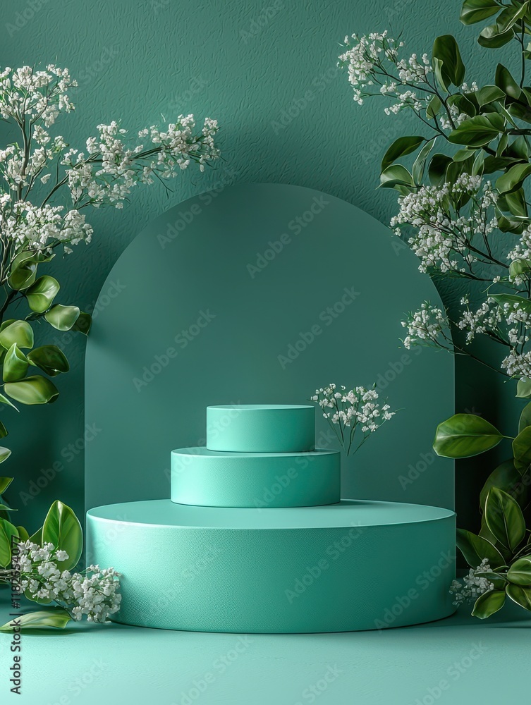 Poster surreal product display turquoise background high-resolution visuals elegant environment creative co