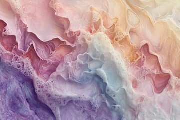 Foam swirling in pastel colors creating abstract shapes and textures, perfect for backgrounds and...