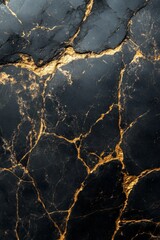 Fototapeta premium Polished black marble surface with golden veins forming a luxurious and elegant texture