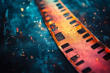Old film strip burning on a dark background, sparks flying, evoking cinematic memories and nostalgia