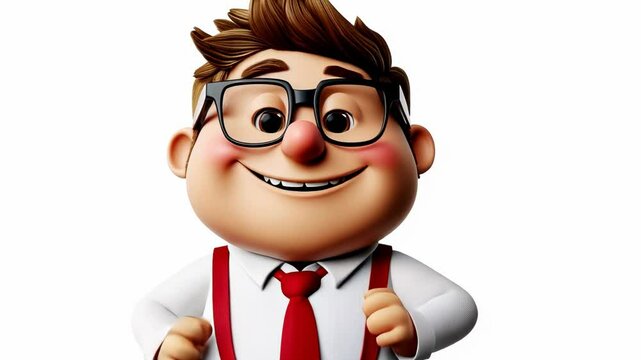 Vector Cartoon Businessman Character Illustration of a Smiling Boy in a Suit with Glasses at the Office
