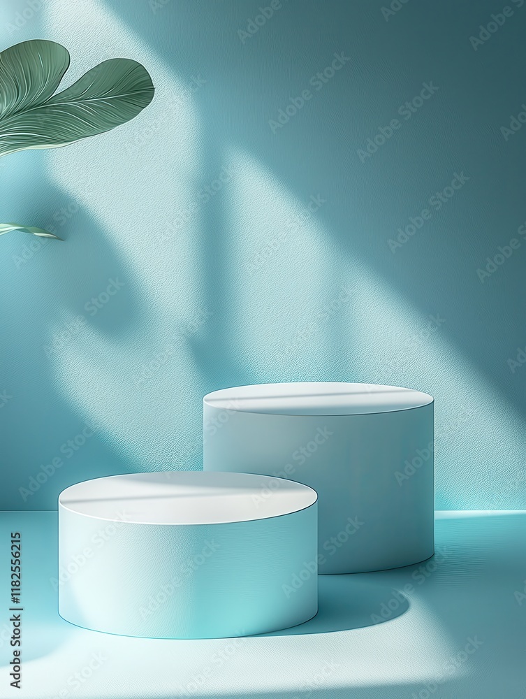 Poster surreal three circular product stands on turquoise background simple style high resolution modern co