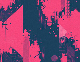 Valentine's Day card design. Illustration with oil paint. Pattern for printing on wall decorations, covers, wallpapers