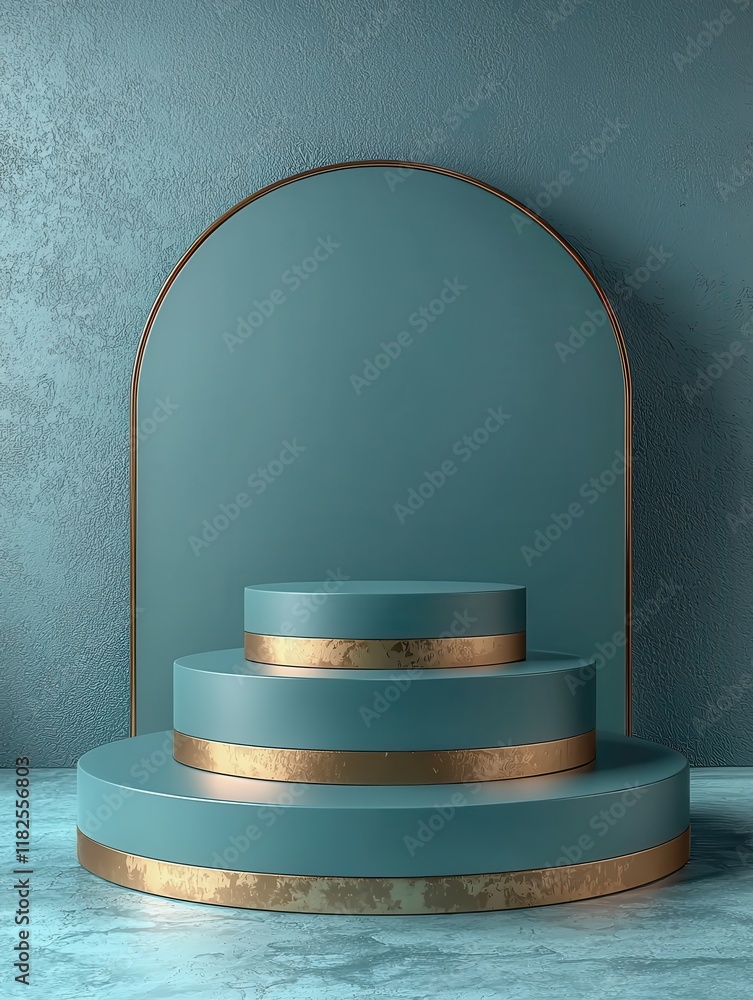 Poster surreal product display stand turquoise background high-resolution image minimalist environment arti