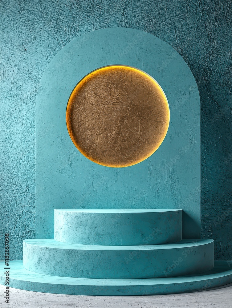 Poster surreal product display artistic studio visual content turquoise setting elegant viewpoint contempor