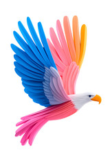 Abstract 3D eagle paper cut shape, isolated on a white background	
