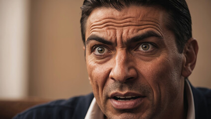 Fototapeta premium Closeup candid of a man showing intense emotion in a warm indoor setting in Phoenix