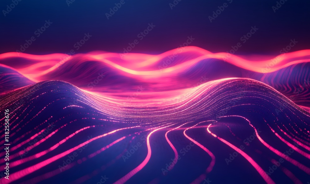 Aufkleber design a digital terrain with glowing neon lines tracing abstract patterns