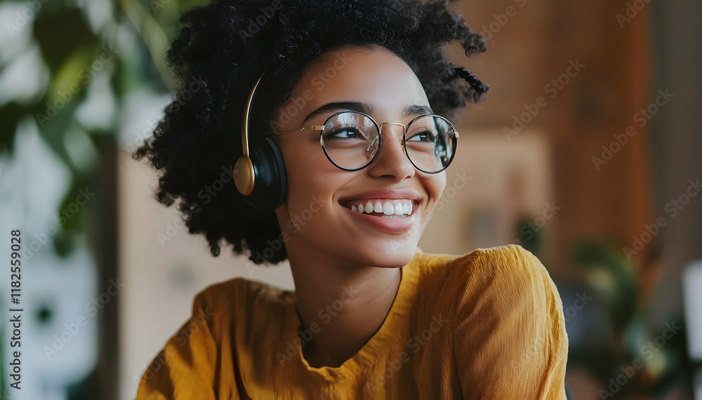 Aufkleber smiling customer support operator with hands-free headset working in office -