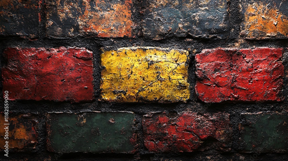 Poster vibrant colors of weathered bricks creating a rustic wall texture in an urban setting