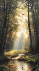 Obraz premium The Sunlit Interlude: Nature's Breath Between the Whispering Trees