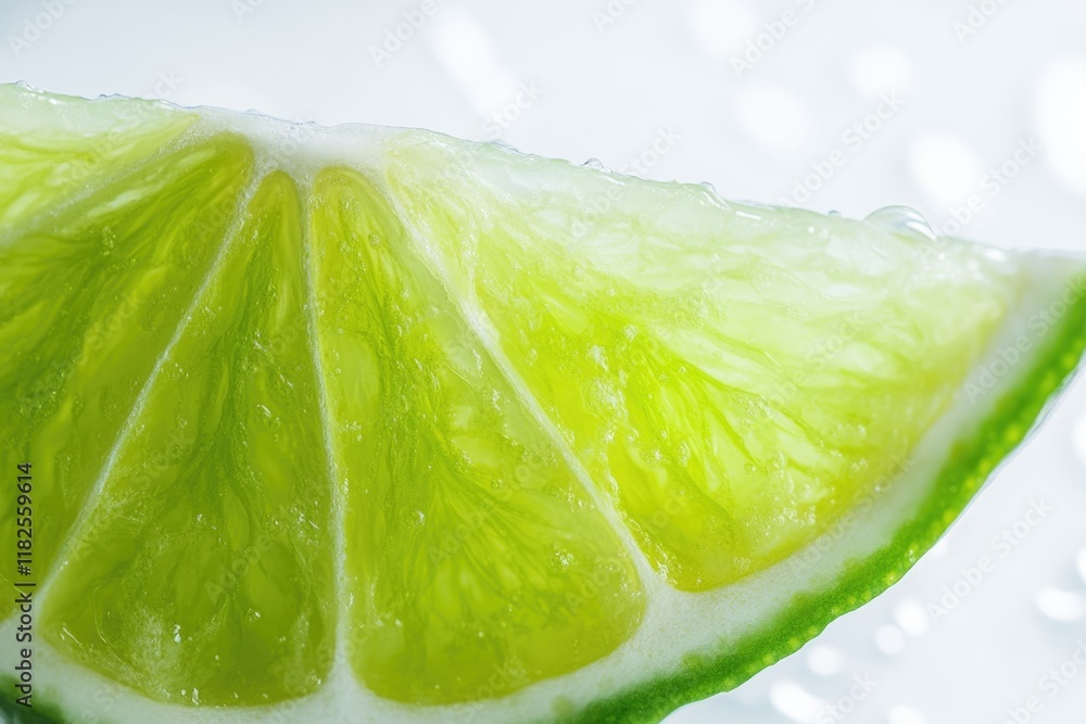 Poster close-up shot of a slice of lime, suitable for use in food photography or as a texture element