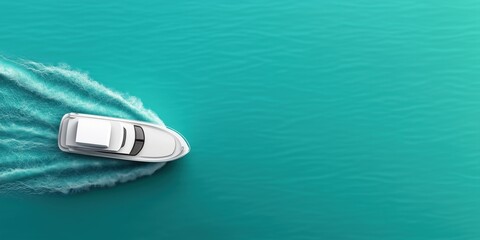Top-down view of a speedboat leaving trails on vibrant turquoise water, recreational marine activity