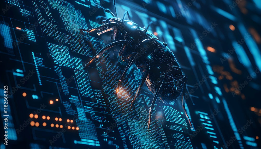 Poster software troubleshooting concept highlighting bugs in a sleek digital design -