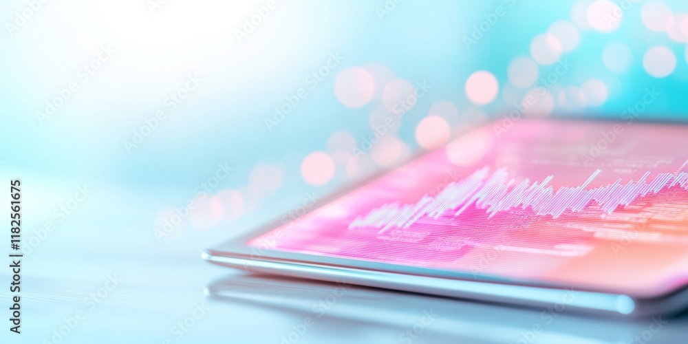 Aufkleber soft pastel financial graph on tablet with abstract background lines